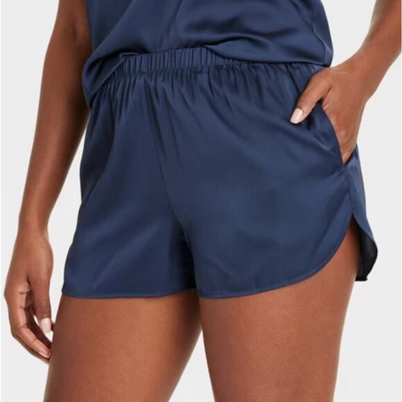 Auden Mid Rise Elastic Waist Pull On Pajama Shorts Satin Blue Women's Size Small - Picture 1 of 8